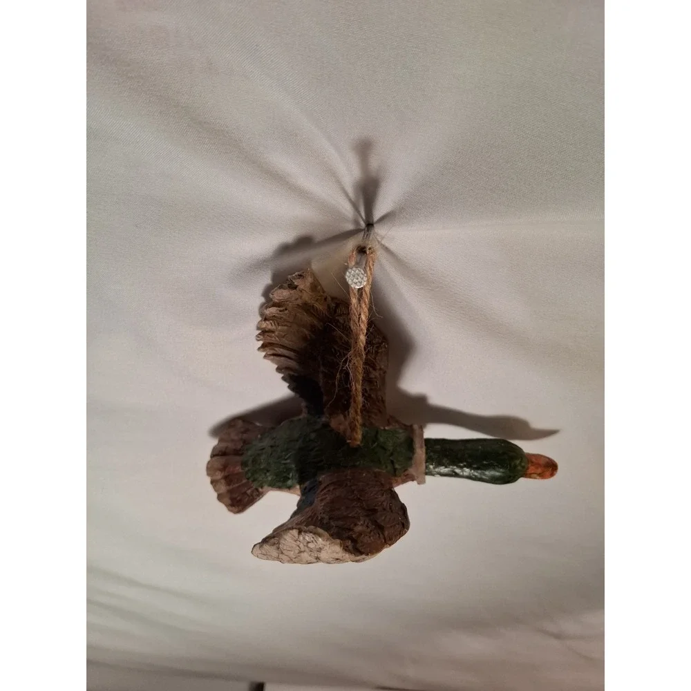 Vintage Mallard Duck Flying Ornament Crackle Style Finish Cabin Decor Head Moves
